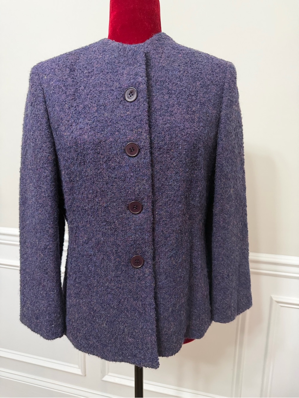 Vintage Kasper & Company ASL Purple Textured Wool Blend Blazer Jacket Size 10